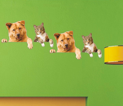 Jump up 45 cm Dog & Cat, Wall Sticker Self Adhesive Sticker(Pack of 1)