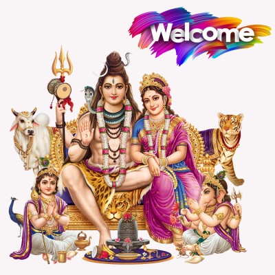 god & god's 70 cm Shiv Parivar Off Wall Sticker 113 Self Adhesive Sticker(Pack of 1)