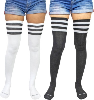 Neska Moda Women Striped Over the Knee, Thigh, Knee High(Pack of 2)