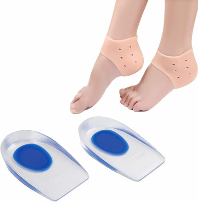 ALWAFLI white and blue Combo Heel Cushion and Heel Socks -Foot Care Gel Silicone Heel Support