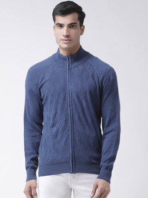 Club York Self Design High Neck Casual Men Blue Sweater