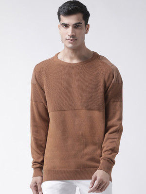 Club York Self Design Round Neck Casual Men Brown Sweater