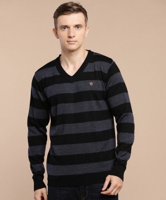 Raymond Striped V Neck Casual Men Black Sweater