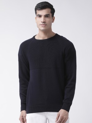 Club York Self Design Round Neck Casual Men Blue Sweater