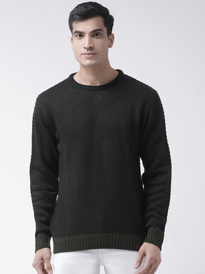 Club York Self Design Round Neck Casual Men Black Sweater