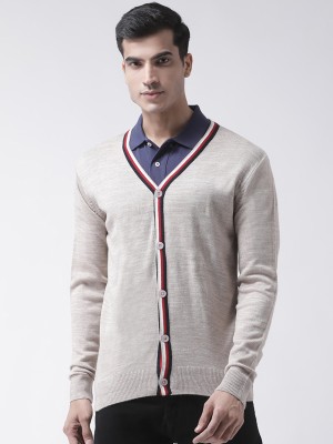 Club York Solid V Neck Casual Men Beige Sweater