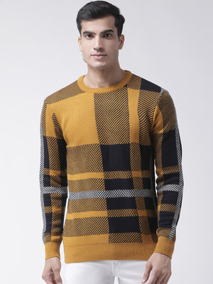 Club York Woven Round Neck Casual Men Yellow Sweater