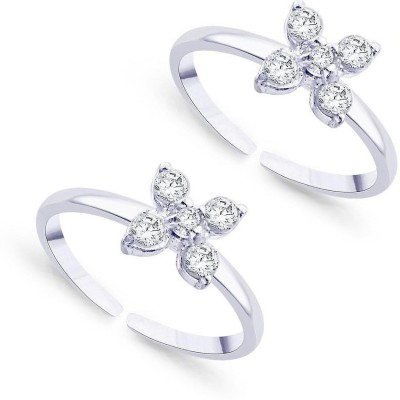 Rinayra Jewels Bright Floral Zircon Silver Toe Ring-TR121 Sterling Silver Cubic Zirconia Toe Ring Set