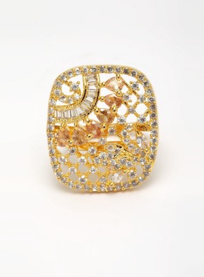 BHANA FASHION Stylish American Diamond Geometric Shape Ring Alloy Cubic Zirconia Gold Plated Ring