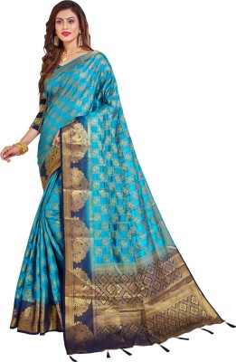 Darshita International Woven Kanjivaram Silk Blend Saree(Light Blue)