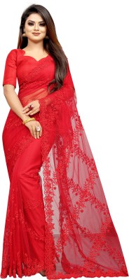 A P DESIGNER Embroidered Bollywood Net Saree(Red)