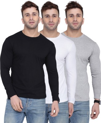 Kroptee Solid Men Round Neck White, Black, Grey T-Shirt