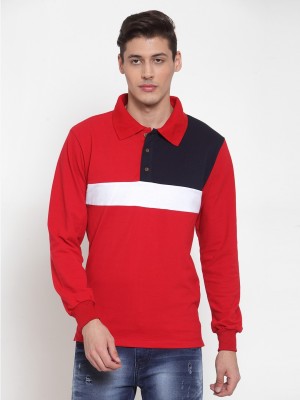 KALT Colorblock Men Polo Neck Red T-Shirt