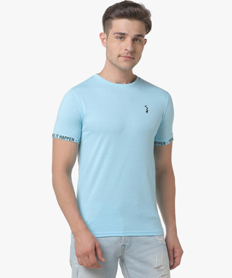 CAMPUS SUTRA Solid Men Round Neck Blue T-Shirt