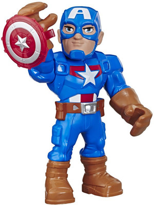 SUPER HERO ADVENTURES Playskool Heroes Mega Mighties Marvel Captain America, 10-Inch Action Figure, For Kids Ages 3 and Up(Multicolor)