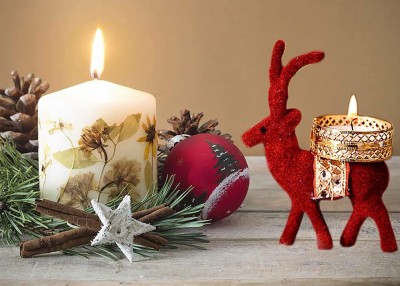 Anjaneya Handicraft Deer Candle Stand Tealight Holder with Tealights Plastic Tealight Holder Set(Red, Pack of 2)