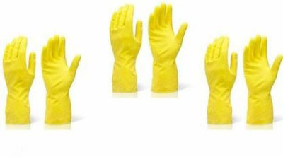 DUBE Multipurpose Natural Latex Rubber Reusable Cleaning Gloves Size Large Wet and Dry Glove Set(Large Pack of 3)