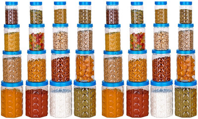 Roseleaf Air Tight Container Set, Kitchen Container, Plastic Container, Storage Container, Dispenser, Cereal Container, Food Container , Plastic Container - 250 ml, 350 ml, 650 ml, 1200 ml Plastic Grocery Container(Pack of 32, Blue, Clear)