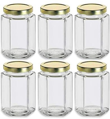 Coozico Glass Grocery Container  - 250 ml(Pack of 6, Clear, Gold)