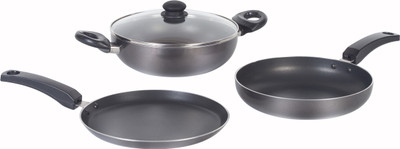 goodflame Cookware set 6 piece set Induction Base cookwareset(cookware,Black) Induction Bottom Non-Stick Coated Cookware Set(PTFE (Non-stick), 6 - Piece)