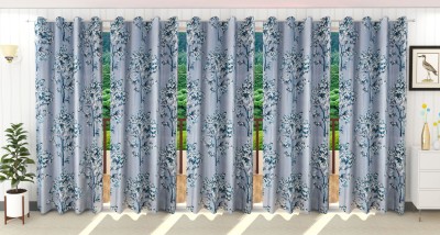 Stella Creations 274 cm (9 ft) Polyester Room Darkening Long Door Curtain (Pack Of 5)(Floral, Aqua)