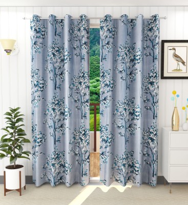 Ville Style 274 cm (9 ft) Polyester Semi Transparent Long Door Curtain (Pack Of 2)(Floral, Aqua)