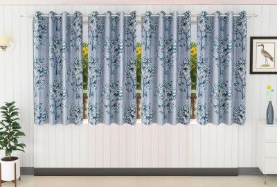 Stella Creations 152 cm (5 ft) Polyester Room Darkening Window Curtain (Pack Of 4)(Floral, Aqua)
