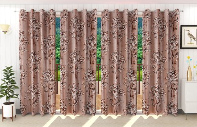 Stella Creations 214 cm (7 ft) Polyester Room Darkening Door Curtain (Pack Of 4)(Floral, Brown)