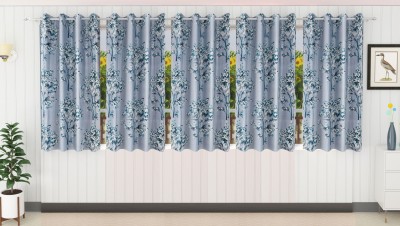 Stella Creations 152 cm (5 ft) Polyester Room Darkening Window Curtain (Pack Of 5)(Floral, Aqua)