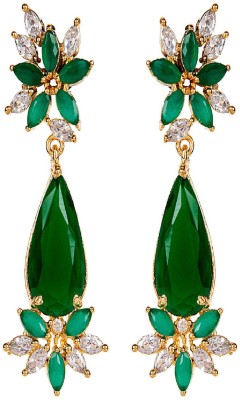 BHANA FASHION BHANA FASHION Stylish Gold Plated Green American Diamond Drop Earring For Women And Girls Cubic Zirconia, Beads Alloy Drops & Danglers