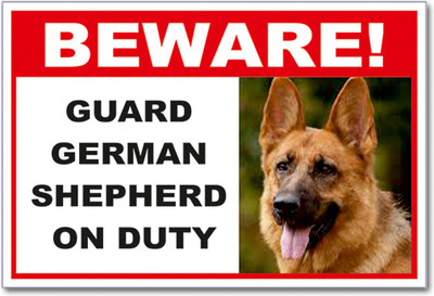 Masstone Beware German Shepherd on Duty Sign board 8 inch x 12 inch Emergency Sign