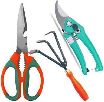 fitweight 3 pcs Gardening Tools Combo of Scissor, Cultivator and Garden Scissors Pruning Bypass Garden Tool Kit(3 Tools)