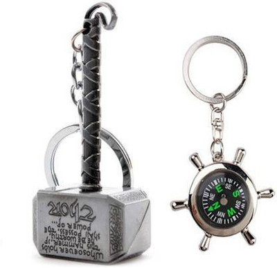 ShopTop Thor hammer metal and green compass key chain Key Chain