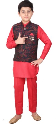 PRO ETHIC Boys Festive & Party Kurta, Waistcoat and Pyjama Set(Maroon Pack of 1)