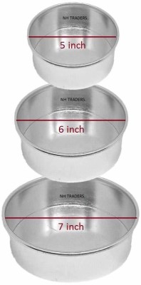 Msquare Supplies Aluminium Cake Mould 5,6 & 7 inches Diameter and 2.25 inch Height Round(Pack of 3)