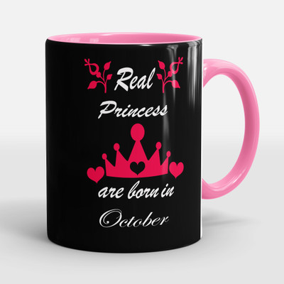 Sublikraft Real Princess are Born in October 3 tone Red Inner Colour Printed Ceramic Coffee Mug(330 ml)