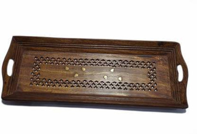 Innovative exports Hand Carved Wooden Serving Tray (Tea, Coffee, Snacks, Water) Decorative Tray/Platter for Home/Kitchen/Table Decor Tray (Tray) Tray(Tray)