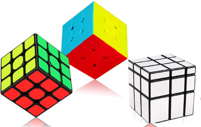 Authfort High Speed Silver Mirror , 3 X 3 Black base stickered & 3 x 3 stickerless Speed cube combo pack of 3(3 Pieces)