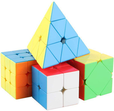 Authfort Speed Cube Set 2x2 3x3 Jiaoshi MF2S Pyramid Stickerless Speed Cube Bundle(4 Pieces)