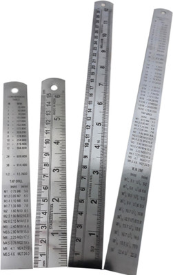 MAJESTIC BASKET Combo of Double Sided 12 Inch Ruler Scale & 6 Inch Pocket Scale Measuring Tool for Students, Engineers, Architects Etc [Set of 4 Pcs.] Ruler(Set of 1, Steel Grey)