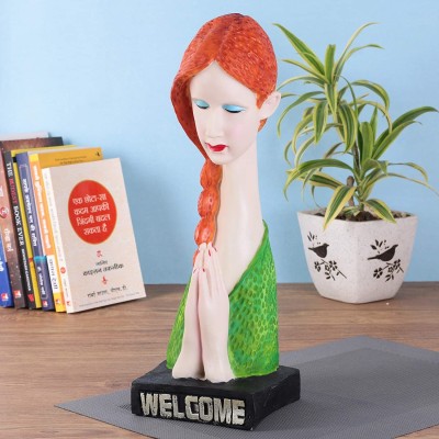 BECKON VENTURE Vastu Fangshui Religious Idol of Modern Art Welcome Lady Statue showpiece For Home Decor & Office Décor|Meditating Welcome lady statues for home décor|Home decor showpieces|table decorations items|decorative items for room in Racks & Shelves|handicraft items|statues|statue for home |w