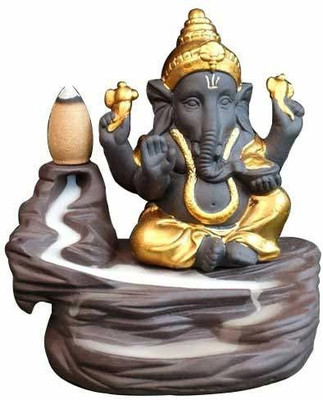 Uv Creation Ganesh Backflow Incense Holder Decorative Showpiece  -  9 cm(Ceramic, Gold)