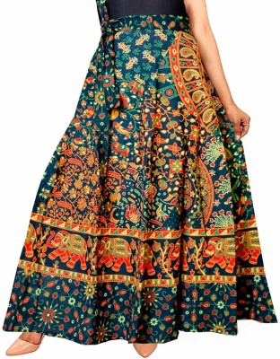 Majestic Women Printed Women Wrap Around Green Skirt