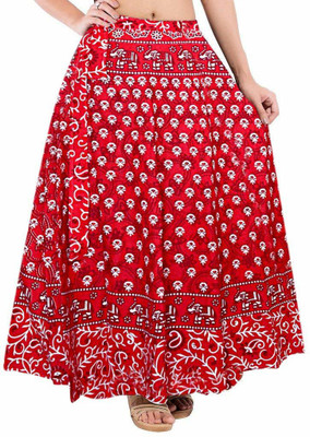 Rangun Floral Print Women Wrap Around Maroon Skirt
