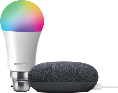Google Nest Mini with Smitch WiFi RGB Smart Bulb 10W  (Charcoal)