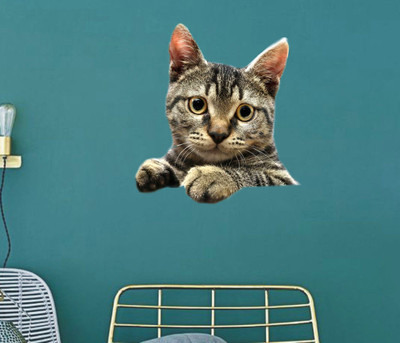 Jump up 45 cm Cat, Wall Sticker Self Adhesive Sticker(Pack of 1)