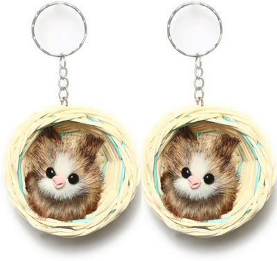 

Lotus E BROWN KITTEN FULLY INSIDE IN WHITE BASKET { SET OF 2} Key Chain