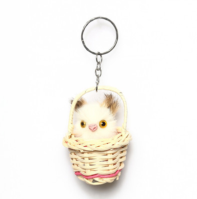 

Lotus E SMALL WHITE BASKET BROWN KITTEN { SET OF 2 } Key Chain