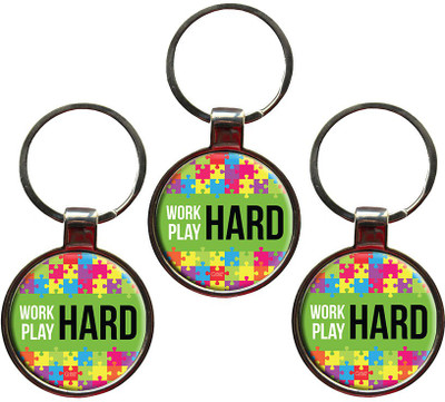 

QuoteSutra Hard Play Hard Quote Set of 3 Metal Key Chain