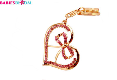 

Babies Bloom Sweet Pink Crystal Love Heart With Bowknot Shaped Key Chain